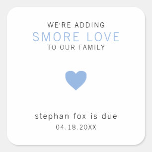Smore Love Modern Blue Heart Boy Baby Shower Favou Square Sticker