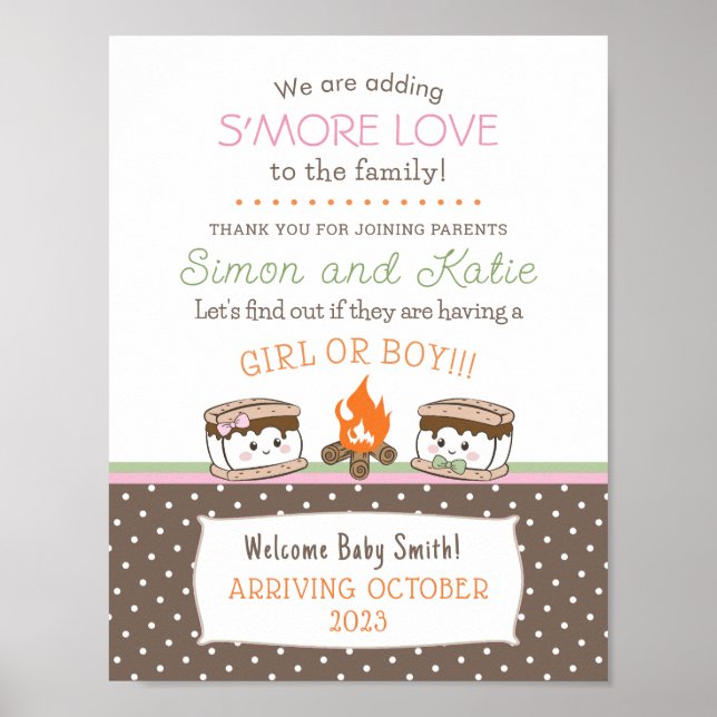 S'more Love themed baby gender reveal baby shower Poster (Front)