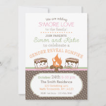 S'more Love themed baby gender reveal invitation