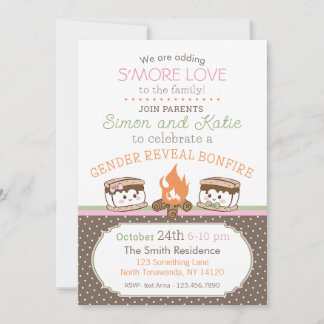 S'more Love themed baby gender reveal invitation