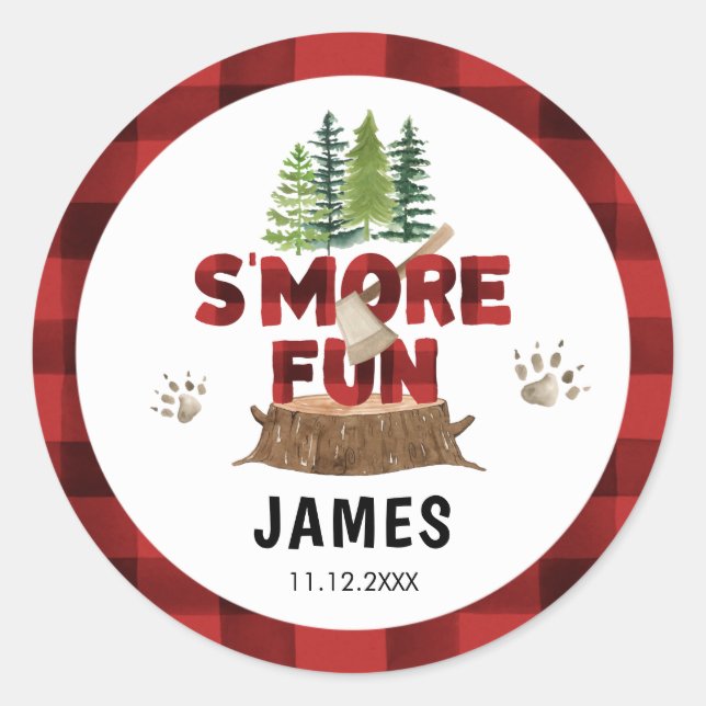 Smore Lumberjack Birthday Classic Round Sticker (Front)