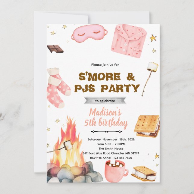 S'more pajamas party theme invitation (Front)