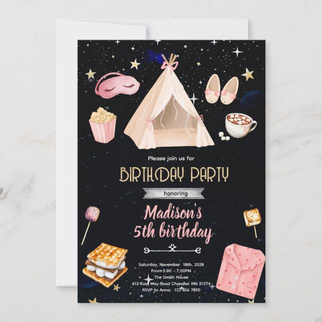 S'more pyjamas birthday party invitation (Front)