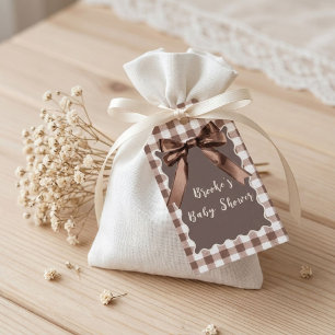 S'more to Love Brown Gingham Bow Baby Shower  Gift Tags