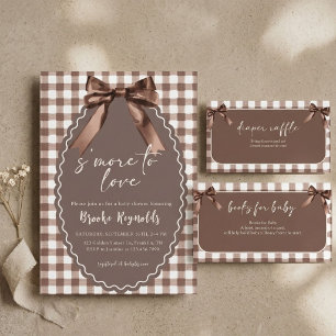 S'more to Love Brown Gingham Bow Baby Shower Invitation