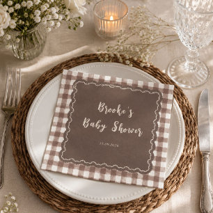 S'more to Love Brown Gingham Bow Baby Shower Napkin