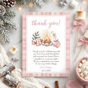 S'more to Love Campfire Pink Girl Baby Shower Thank You Card