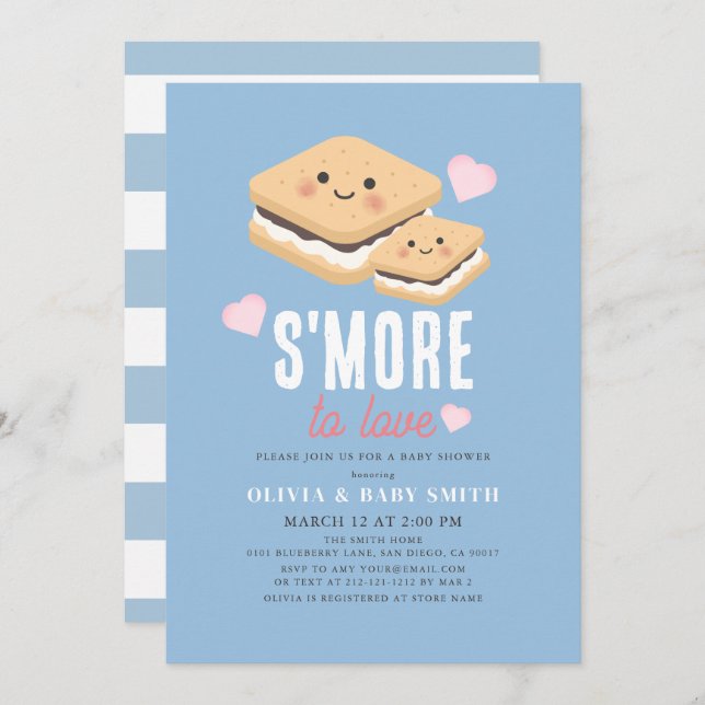 S'more to Love Kawaii Blue Boy Baby Shower Invitation (Front/Back)