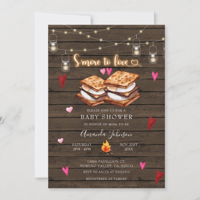 S'more to Love Wood String Lights Baby Shower  Invitation (Front)