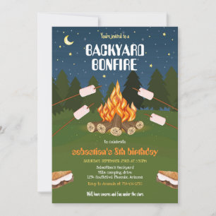 S'mores Backyard Camping Bonfire Birthday  Invitation