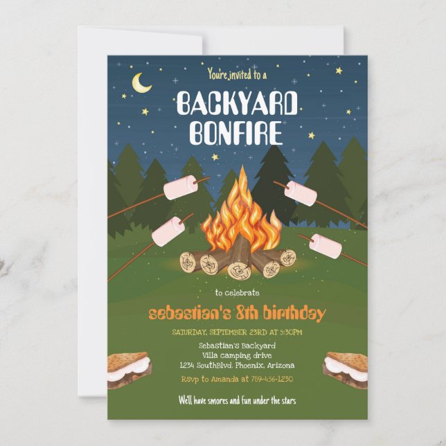 S'mores Backyard Camping Bonfire Birthday  Invitation (Front)