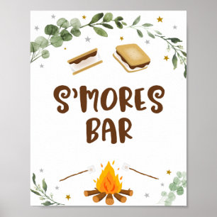 S'mores Bar Camping Campfire Greenery Birthday Poster