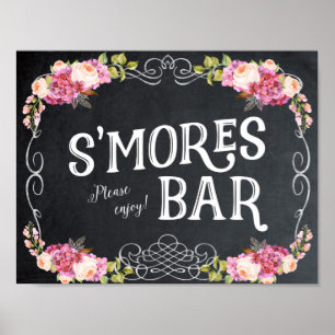 smores bar sign chalkboard floral