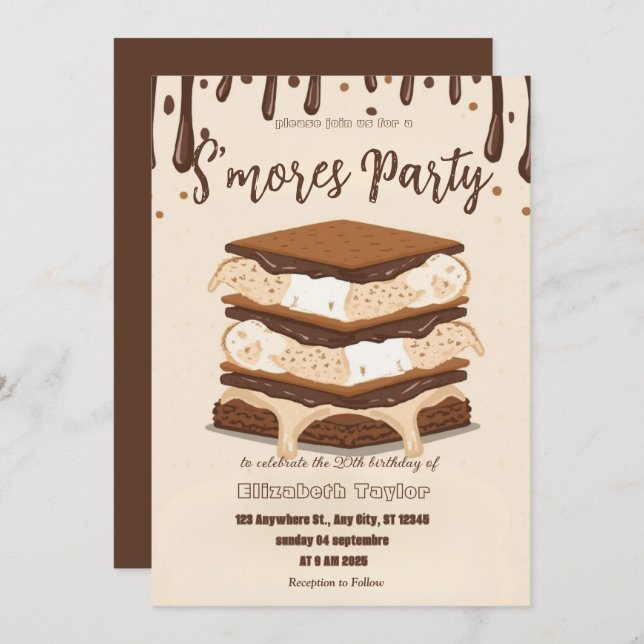 S'mores Birthday Party Invitation – Cozy Campfire  (Front/Back)