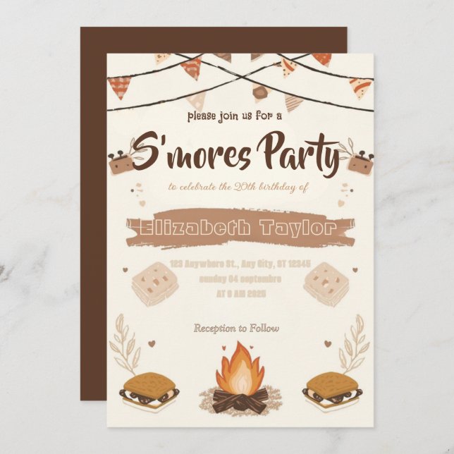 S'mores Birthday Party Invitation – Cozy Campfire (Front/Back)