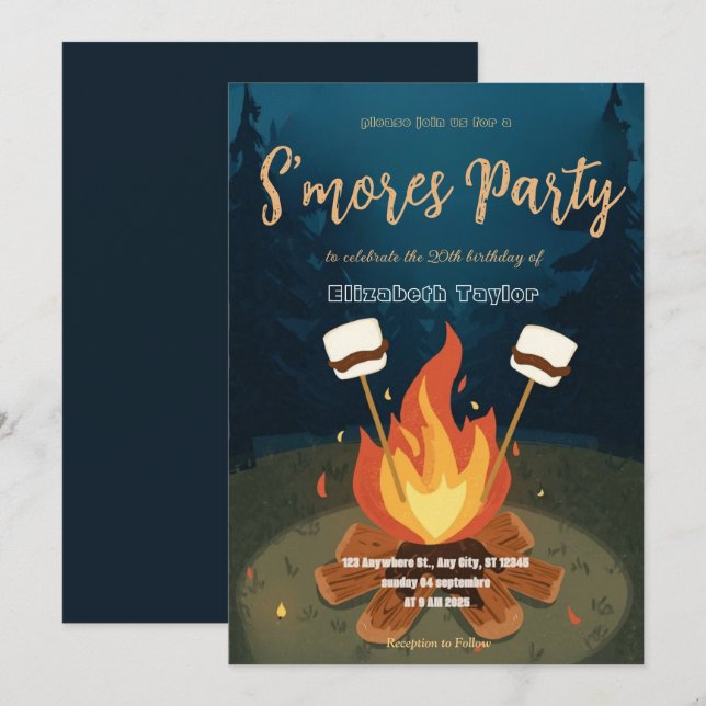 S'mores Birthday Party Invitation – Cozy Campfire  (Front/Back)
