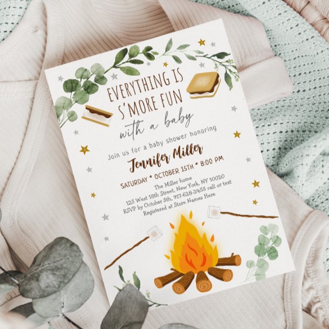 S'mores Campfire Bonfire Greenery Baby Shower Invitation (Creator Uploaded)