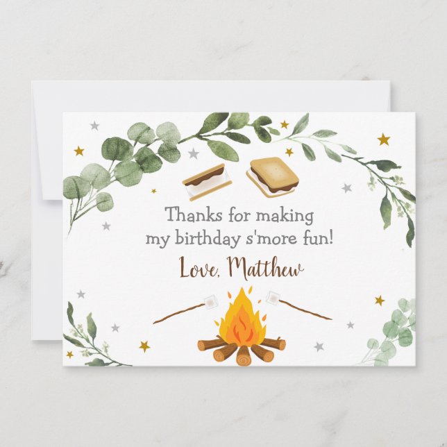 S'mores Campfire Greenery Birthday Thank You Card (Front)