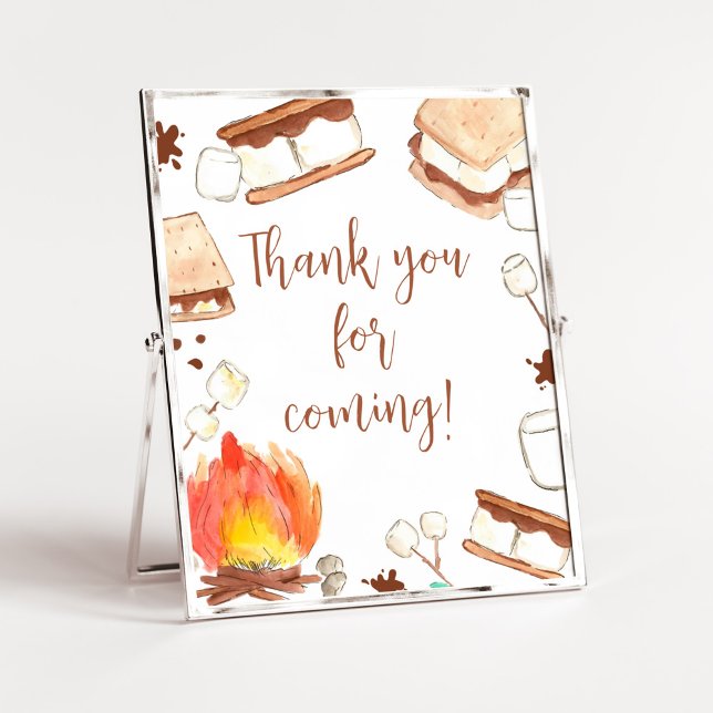 S'mores Camping Baby Shower Thank you for Coming Poster (Smore Fun Baby Shower Thank you for Coming Sign)