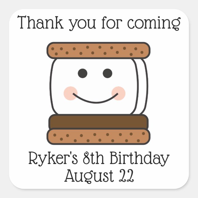 Smores Camping Birthday Party Favour Square Sticker (Front)