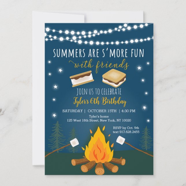 S'mores Camping Campfire Bonfire Birthday Invitation (Front)