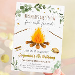 S'mores Camping Campfire Bonfire Birthday Invitation<br><div class="desc">This adorable invitation features our hand drawn s'mores and campfire illustrations with watercolor greenery accents.</div>