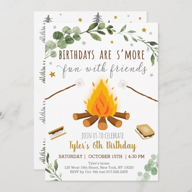 S'mores Camping Campfire Bonfire Birthday Invitation (Front/Back)