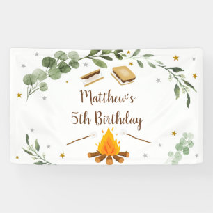 S'mores Camping Campfire Greenery Birthday Banner
