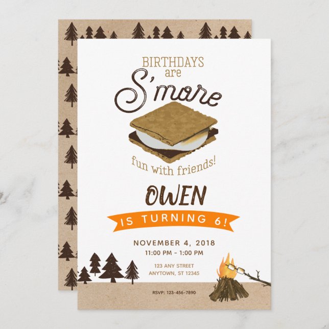 S'mores Camping Fun with Friends Birthday Invitation (Front/Back)