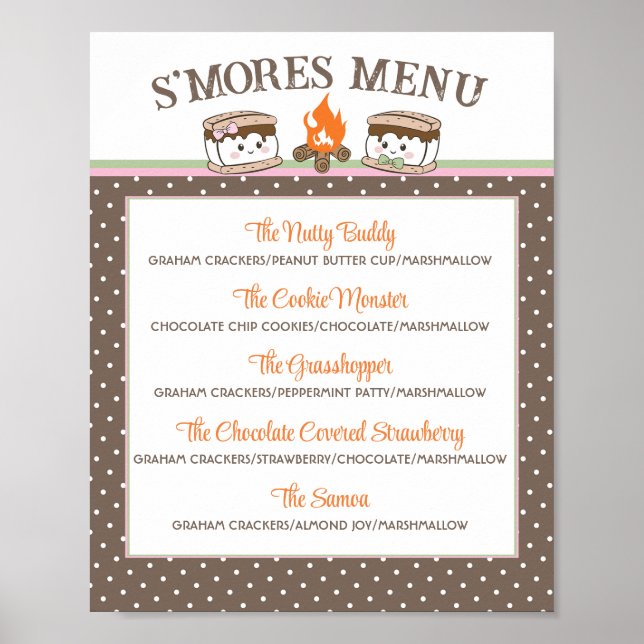 S'Mores gender reveal baby shower bonfire menu Poster (Front)