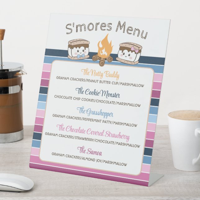 S'Mores gender reveal party editable menu Pedestal Sign (In SItu)