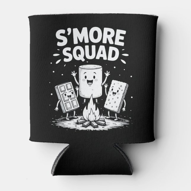 S'mores Squad Camping Campfire Cute Marshmallow Can Cooler (Front)