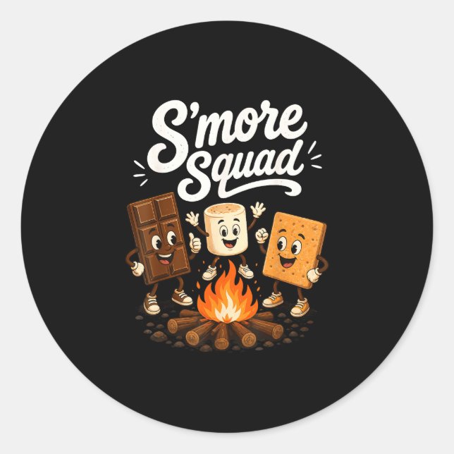 S'mores squad funny marshmallow campfire  classic round sticker (Front)