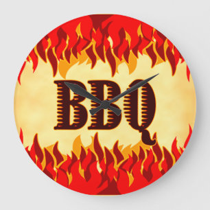 Smouldering BBQ with Red Flames Wall Clock