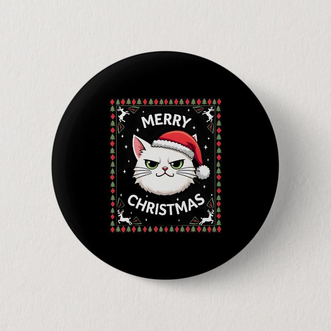 Smudge Cat Ugly Christmas Sweater  (1) 6 Cm Round Badge (Front)