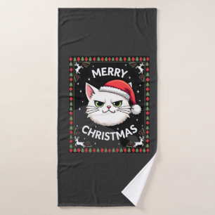 Smudge Cat Ugly Christmas Sweater (1) Bath Towel