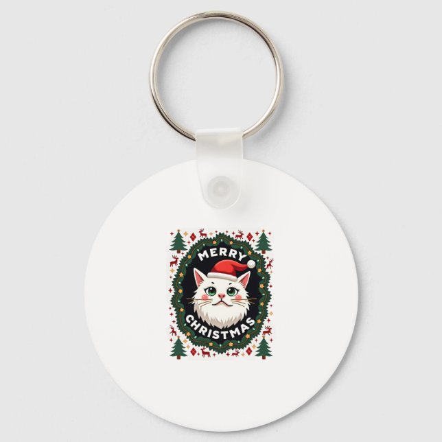Smudge Cat Ugly Christmas Sweater  (1) Key Ring (Front)