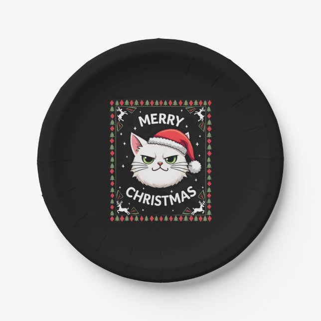 Smudge Cat Ugly Christmas Sweater  (1) Paper Plate (Front)