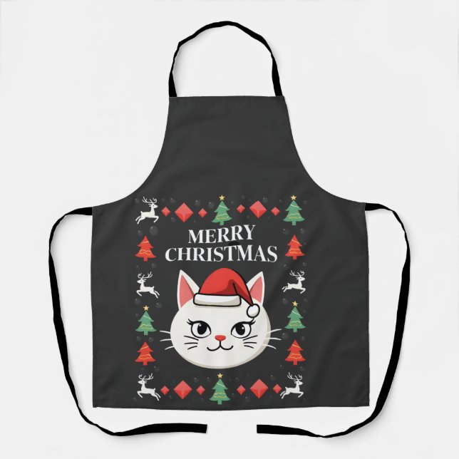 Smudge Cat Ugly Christmas Sweater  (2) Apron (Front)