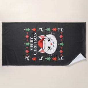 Smudge Cat Ugly Christmas Sweater  (2) Beach Towel