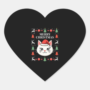 Smudge Cat Ugly Christmas Sweater  (2) Heart Sticker