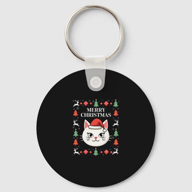 Smudge Cat Ugly Christmas Sweater  (2) Key Ring (Front)
