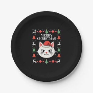 Smudge Cat Ugly Christmas Sweater  (2) Paper Plate