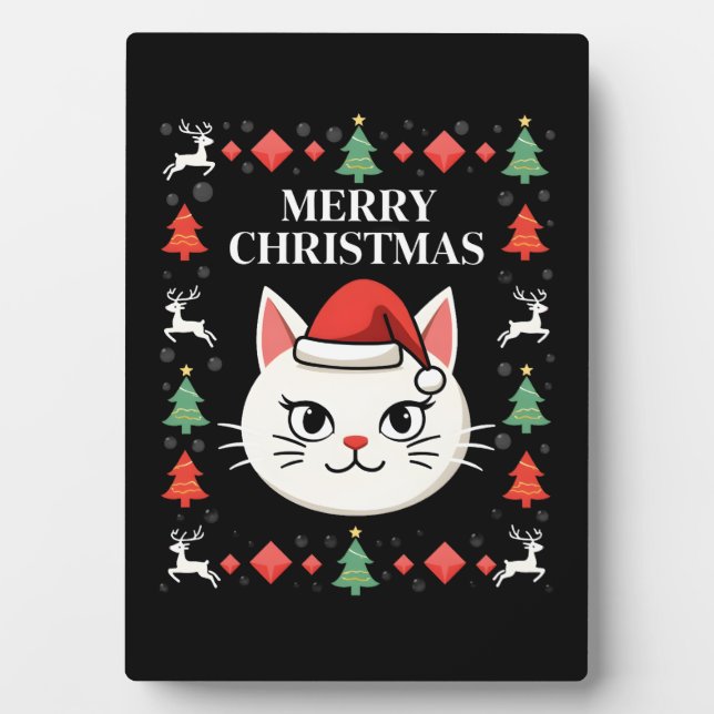 Smudge Cat Ugly Christmas Sweater  (2) Plaque (Front)