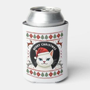 Smudge Cat Ugly Christmas Sweater  (3) Can Cooler