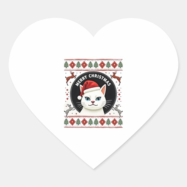 Smudge Cat Ugly Christmas Sweater  (3) Heart Sticker (Front)