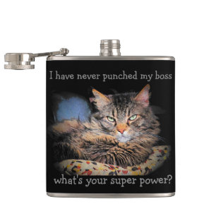 Smug Cat Hates Boss Super Power Hip Flask