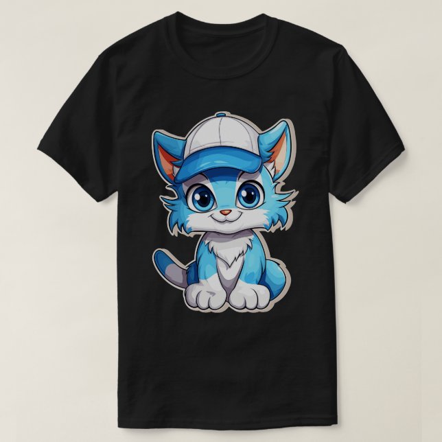 smurf cat blue cat cute blue kitten in a cap T-Shirt (Design Front)