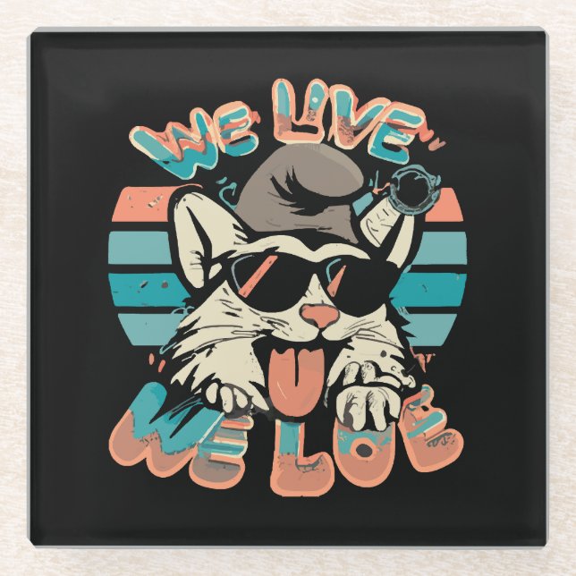 Smurf Cat - We Live We Love  Glass Coaster (Front)