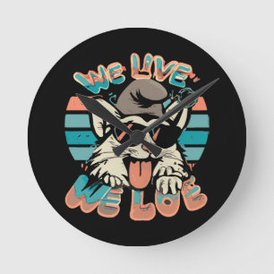 Smurf Cat - We Live We Love  Round Clock